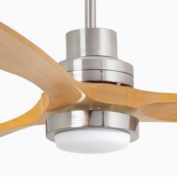 FARO 33560DC - Ventilateur de plafond LANTAU LED/15W/230V bois/chrome d.132 + télécommande