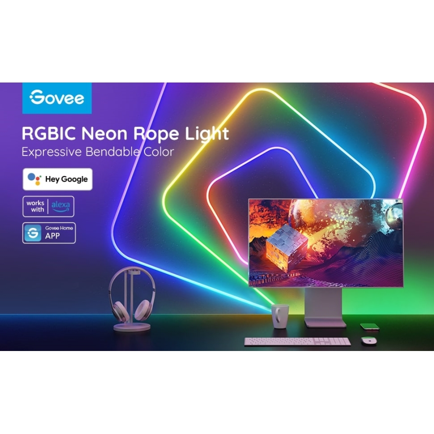 Govee - Ruban LED flexible Neon SMART RGBIC 2m Wi-Fi IP67