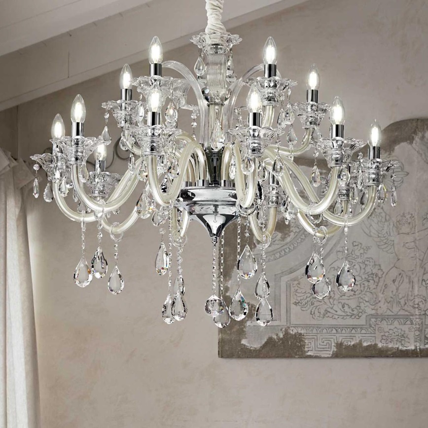 Ideal Lux - Suspension chaîne en cristal COLOSSAL 15xE14/40W/230V d. 95 cm crème/chrome