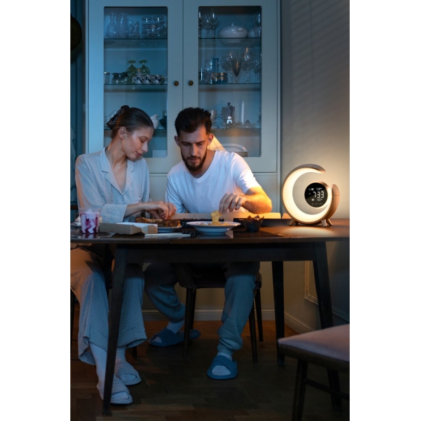 Lampe de table RGBW à intensité variable avec réveil LED/20W/5V USB argent