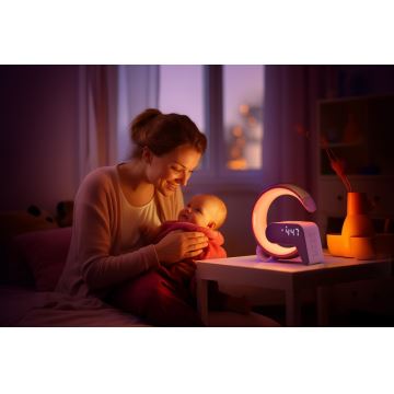 LED RGB Lampe de table à intensité variable avec réveil et Qi charge 30W/230V doré