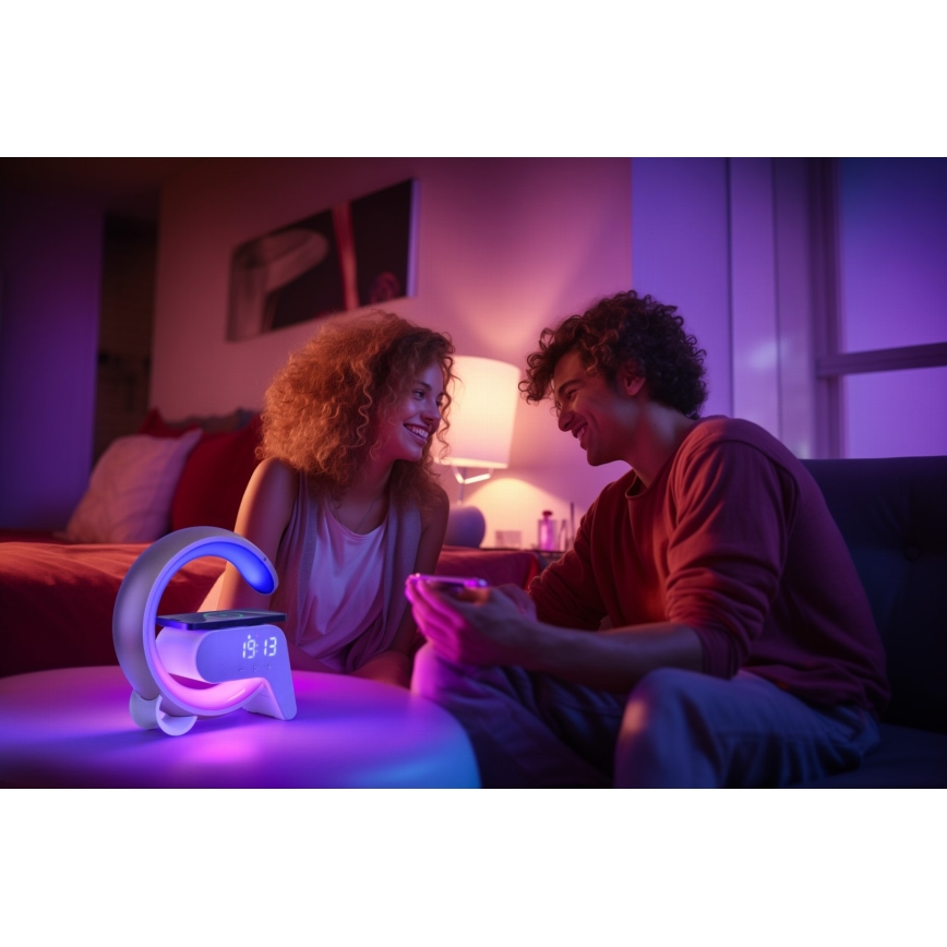 LED RGB Lampe de table à intensité variable avec réveil et Qi charge 30W/230V doré