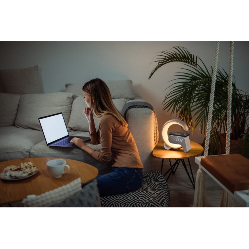 LED RGB Lampe de table à intensité variable avec réveil et Qi charge 30W/230V doré