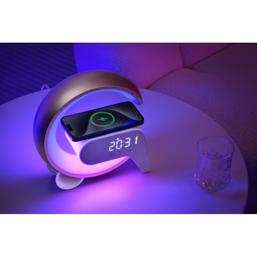 LED RGB Lampe de table à intensité variable avec réveil et Qi charge 30W/230V doré