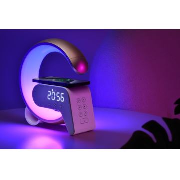 LED RGB Lampe de table à intensité variable avec réveil et Qi charge 30W/230V doré