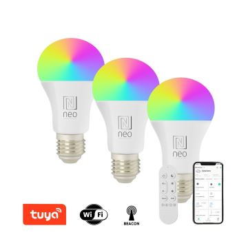 Immax NEO 07733CDO-LOT x3 Ampoule LED RGB + CCT à intensité variable E27/11W/230V Wi-Fi Tuya+Télécommande