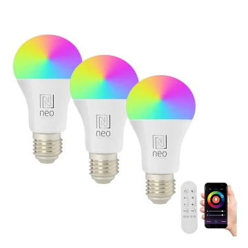 Immax NEO 07733CDO-LOT x3 Ampoule LED RGB + CCT à intensité variable E27/11W/230V Wi-Fi Tuya+Télécommande