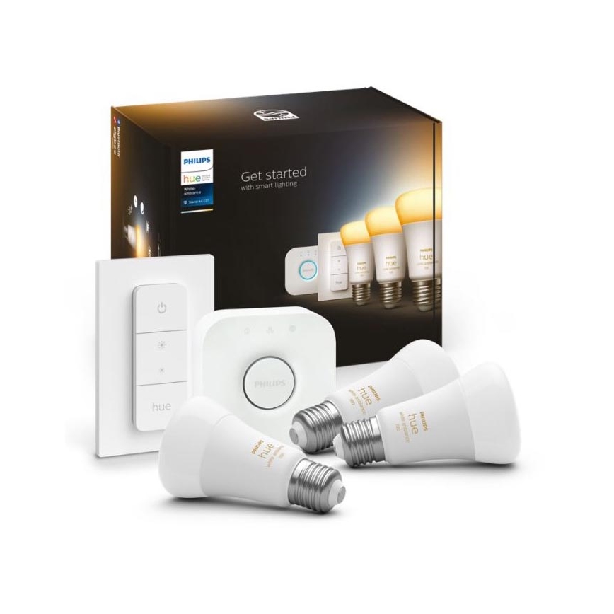 Kit de base Philips Hue White Ambiance 3xE27/8W 2200-6500K + dispositif d'interconnexion et télécommande