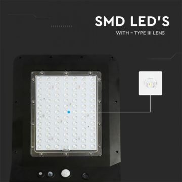 Lampadaire solaire avec détecteur LED/40W/9,6V IP65 4000K + Télécommande