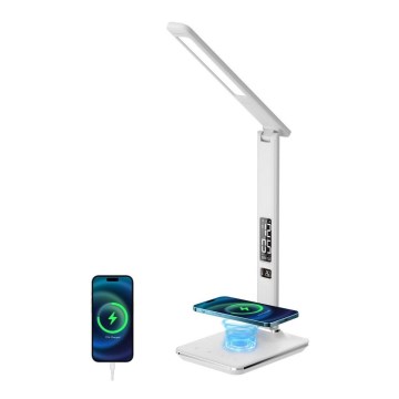 Lampe de table LED à intensité variable avec charge sans fil IQ et USB KINGFISHER LED/8,5W/230V blanc