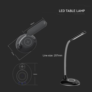 Lampe de table LED tactile à intensité variable à recharge sans fil LED/4W/5V 3000-6500K noire