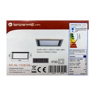 Lampenwelt - Plafonnier LED RGBW à intensité variable LYNN LED/29,5W/230V 2700-6500K + télécommande
