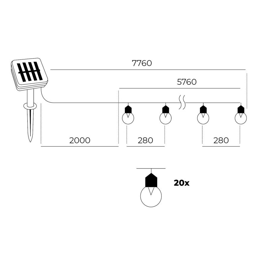 LED - Guirlande solaire 20xLED/0,12W/1,2V 1xAA IP44 3000K