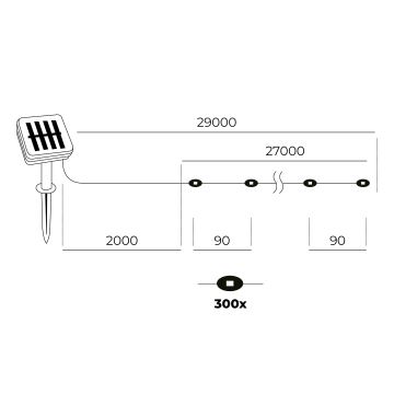 LED - Guirlande solaire 300xLED/0,12W/1,2V 1xAA 27 m IP44 3000K