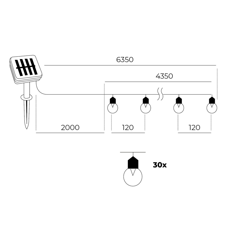 LED - Guirlande solaire 30xLED/0,12W/1,2V 1xAA IP44 3000K