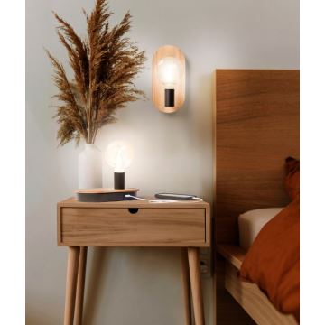 Ledvance - Lampe de table tactile avec USB connector DECOR WOOD 1xE27/8W/230V figuier caoutchouc