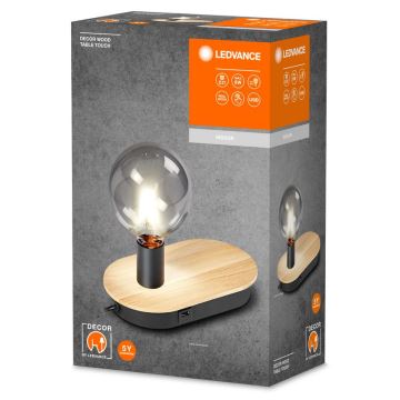 Ledvance - Lampe de table tactile avec USB connector DECOR WOOD 1xE27/8W/230V figuier caoutchouc