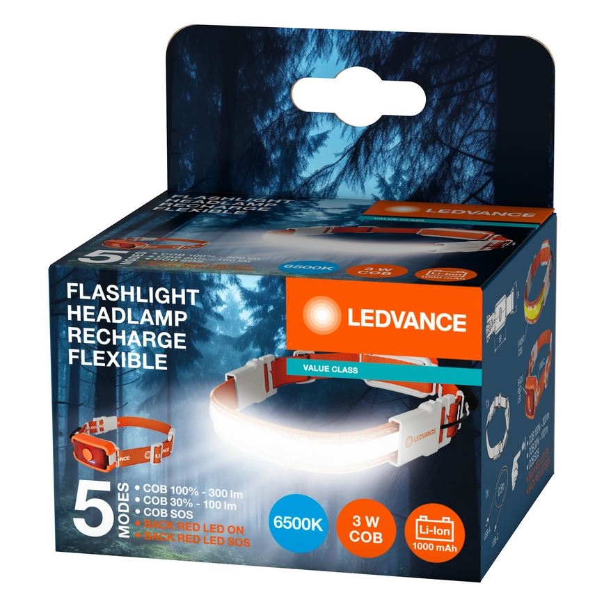 Ledvance - Lampe frontale LED rechargeable FLASHLIGHT LED/3W/5V 1000mAh