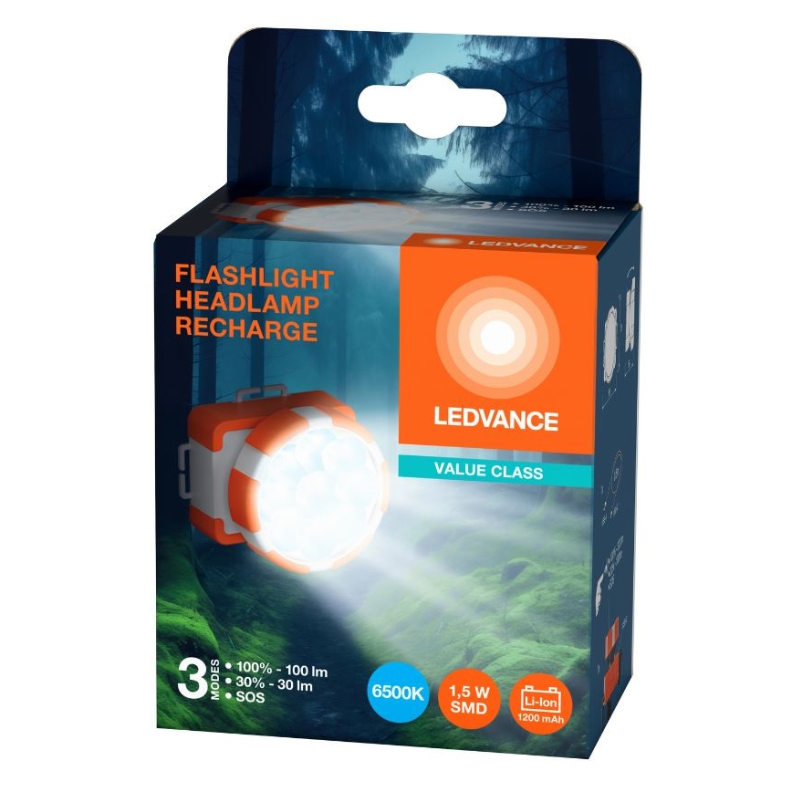 Ledvance - Lampe frontale rechargeable FLASHLIGHT LED/1,5W/5V 1200mAh