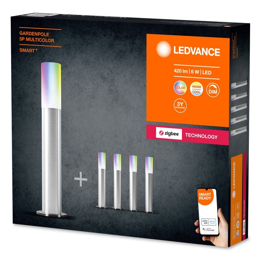 Ledvance - LOT 5x Lampe d'extérieur LED RVBW à intensité variable SMART+ GARDENPOLE LED/6W/230V IP44