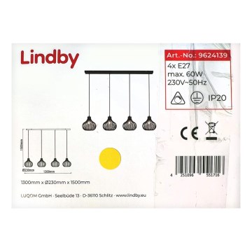 Lindby - Suspension filaire FRANCES 4xE27/60W/230V
