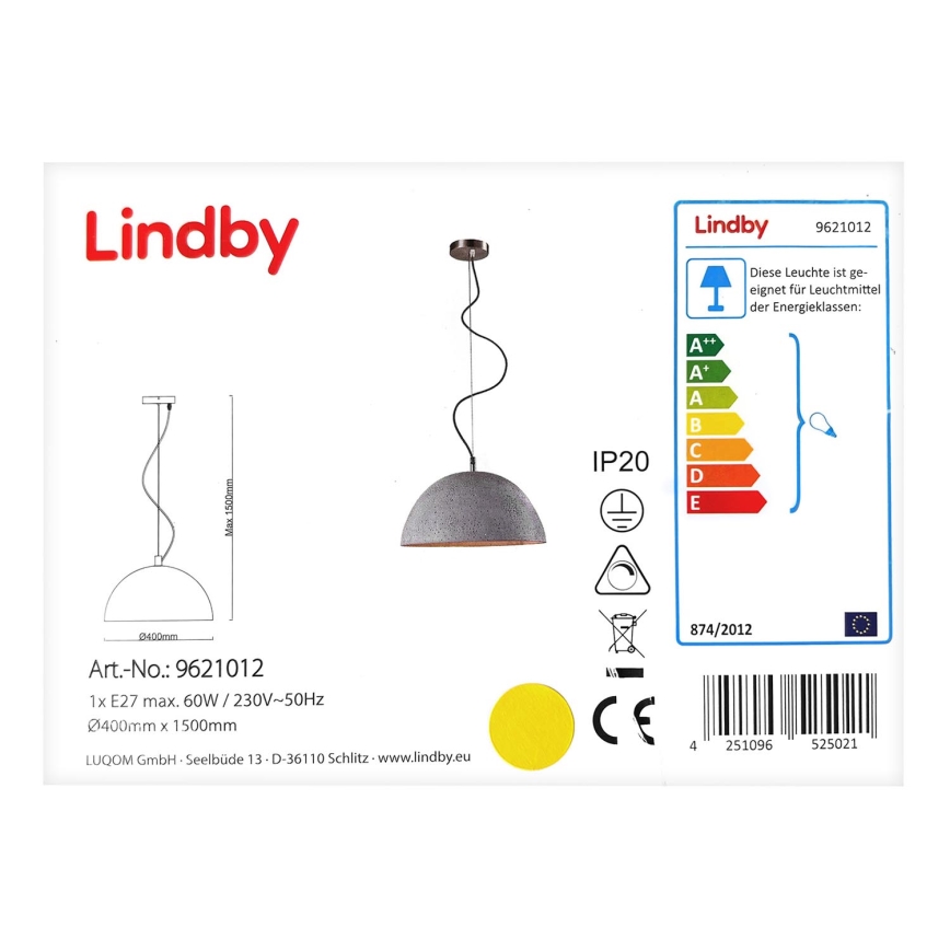 Lindby - Suspension filaire  LED RGBW à intensité variable CAROLLE 1xE27/10W/230V Wi-Fi Tuya