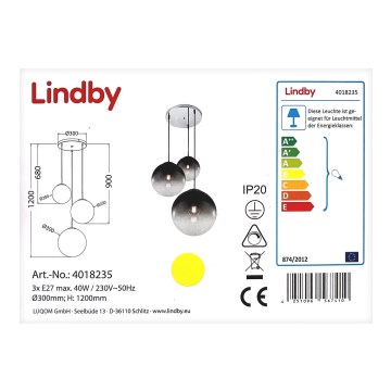 Lindby - Suspension filaire ROBYN 3xE27/40W/230V