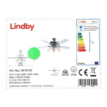 Lindby - Ventilateur de plafond avec un éclairage CEDRIK 5xE14/40W/230V