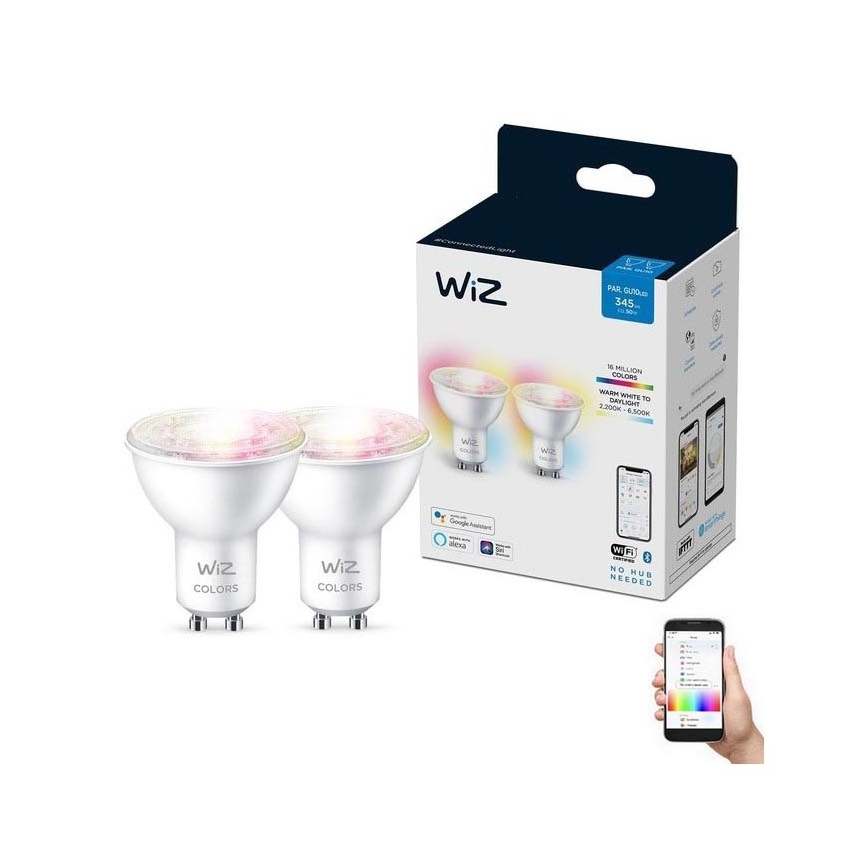 LOT 2x Ampoule à intensité variable LED RGBW PAR16 GU10/4,7W/230V 2200-6500K Wi-Fi - WiZ