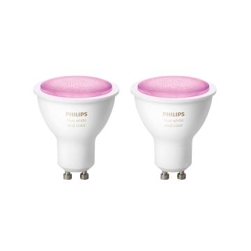 LOT 2x Ampoule LED à intensité variable Philips WHITE AND COLOR AMBIANCE GU10/4,3W/230V 2000-6500K