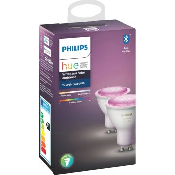 LOT 2x Ampoule LED à intensité variable Philips WHITE AND COLOR AMBIANCE GU10/4,3W/230V 2000-6500K