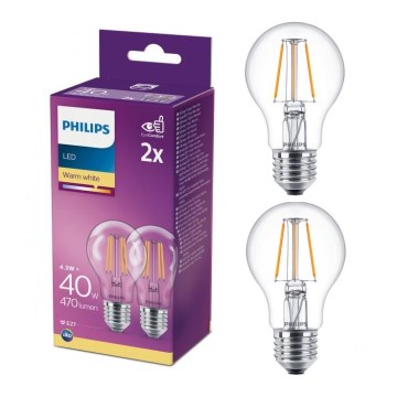 LOT 2x Ampoule LED VINTAGE Philips A60 E27/4,3W/230V 2700K