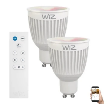 LOT 2x Ampoule RGBW à intensité variable GU10/6,5W/230V 2200-6500K Wi-Fi + Télécommande - WiZ