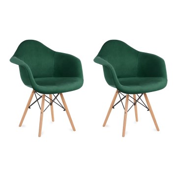 LOT 2x Chaise de salle à manger NEREA 80x60,5 cm vert/hêtre