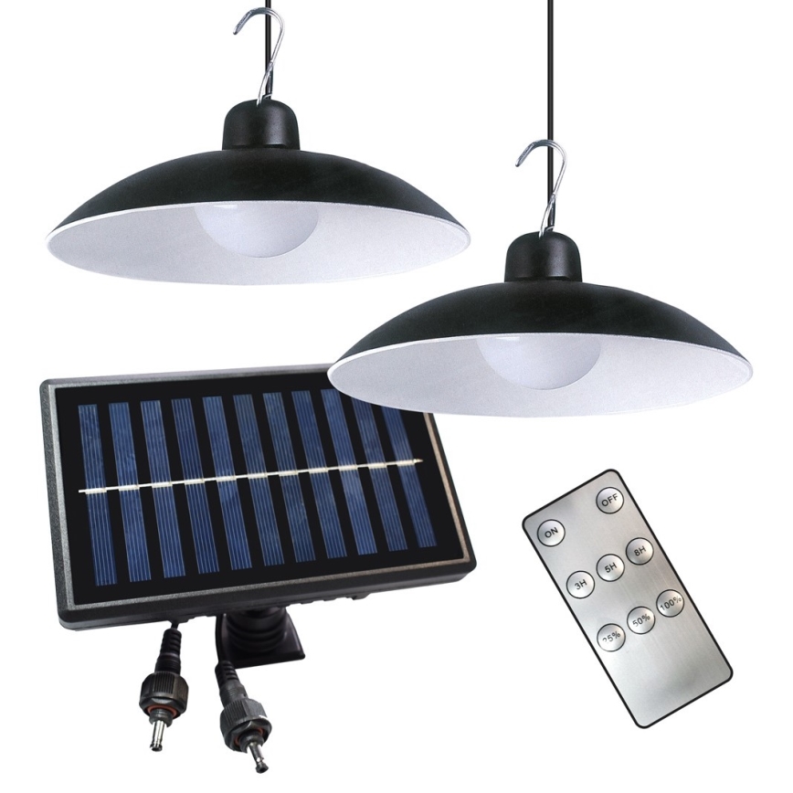 LOT 2x Suspension solaire avec détecteur crépusculaire LED/6W/3,7V 2000 mAh IP44 + télécommande