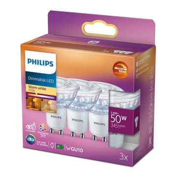 LOT 3x Ampoule LED à intensité variable Philips Warm Glow GU10/3,8W/230V 2200-2700K CRI 90