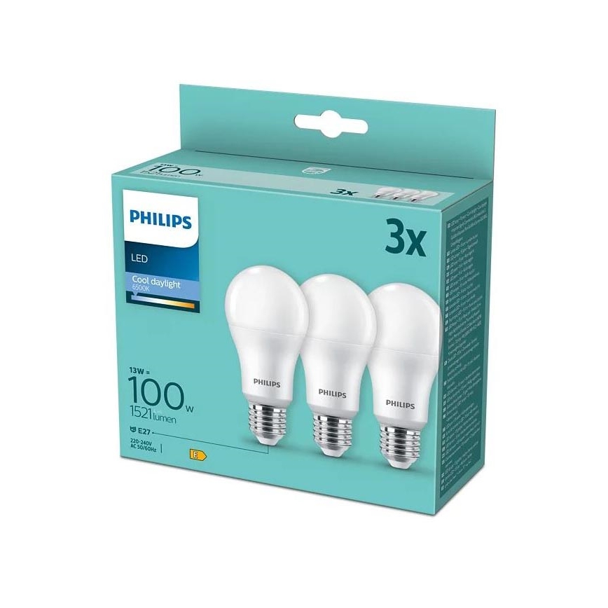 LOT 3x Ampoule LED Philips A67 E27/13W/230V 6500K