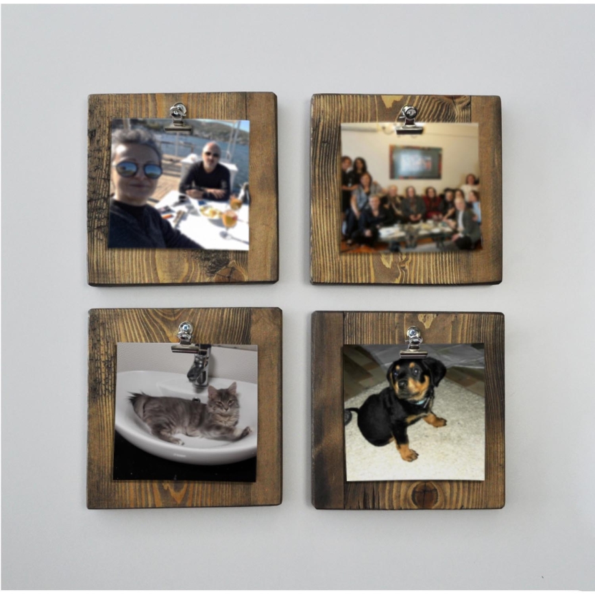 Lot de 4x Support mural pour photos 14x14 cm marron