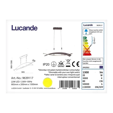 Lucande - Suspension filaire à intensité variable MARIJA LED/22W/230V