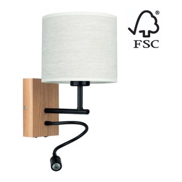 Luminaire flexible BOHO 1xE27/25W + LED/1W/230V chêne - certifié FSC