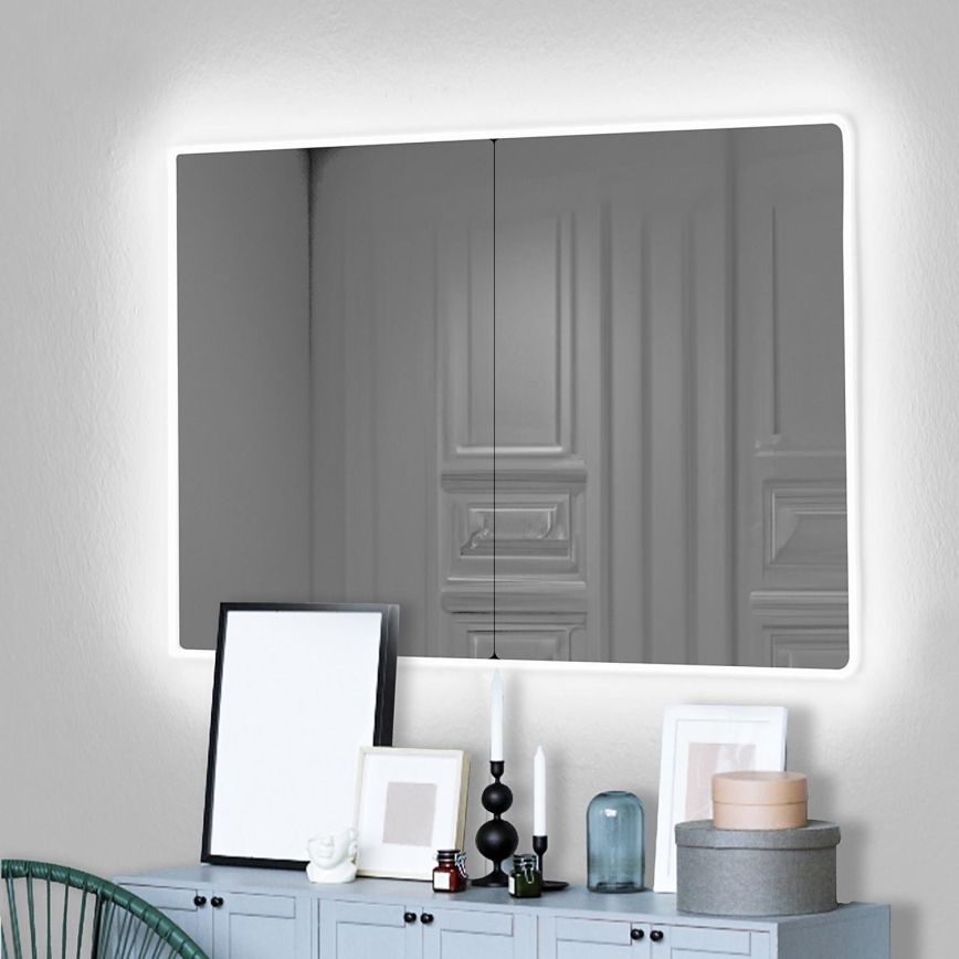 Miroir mural avec un rétroéclairage LED RECTANGULAR 80x60 cm blanc