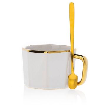 Mug avec sous-tasse et cuillère SURI crème/doré