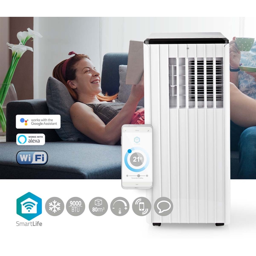 Climatiseur portable connecté 3en1 avec accessoires complets 1010W/230V 9000 BTU Wi-Fi + télécommande