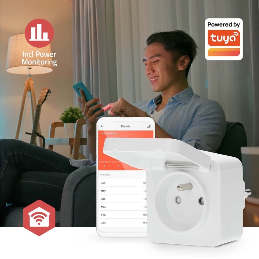 Prise connectée Smartlife 3680W/230V/ Type E/16A Wi-Fi Tuya IP44