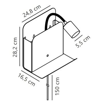 Nordlux - Spot mural avec étagère et USB ROOMI 1xGU10/8W/230V noir