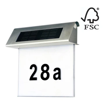 Numéro de maison solaire LED/2x0,07W/2,4V IP44 - certifié FSC
