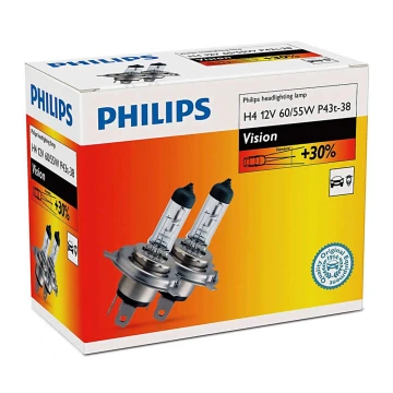 PACK 2x Ampoule pour voiture Philips VISION 12342PRC2 H4 P43t-38/60W/55W/12V