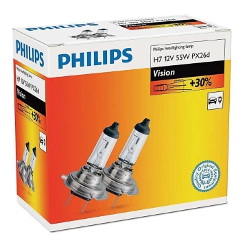 PACK 2x Ampoule pour voiture Philips VISION 12972PRC2 H7 PX26d/55W/12V