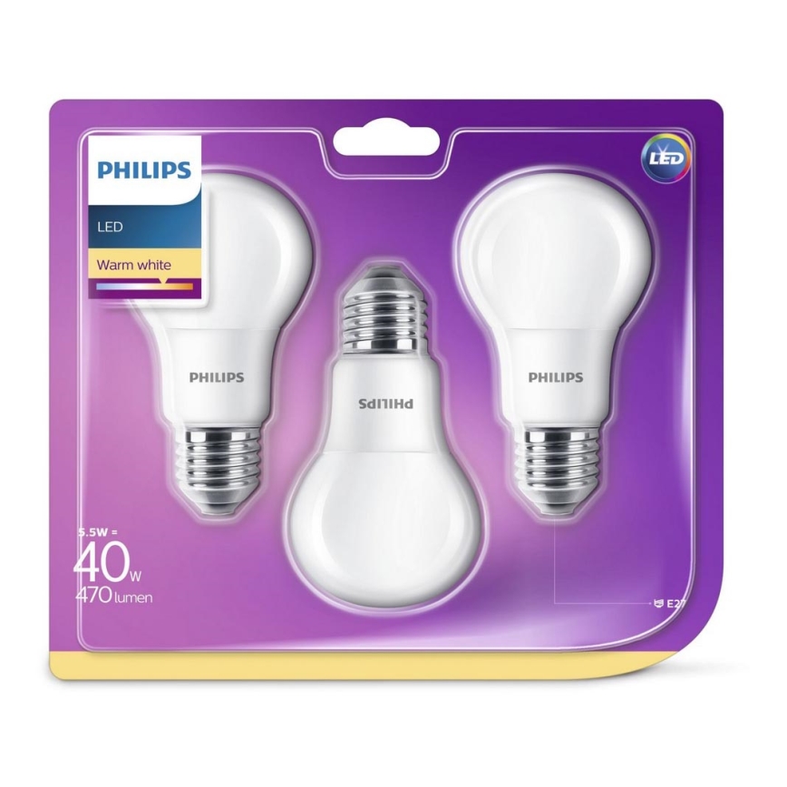 PACK 3x Ampoule LED Philips E27/5,5W/230V 2700K
