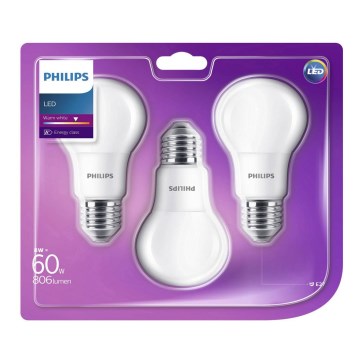 PACK 3x Ampoule LED Philips E27/8W/230V 2700K